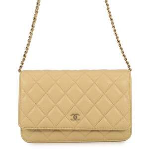 CHANEL Cream Caviar Leather Logo Wallet